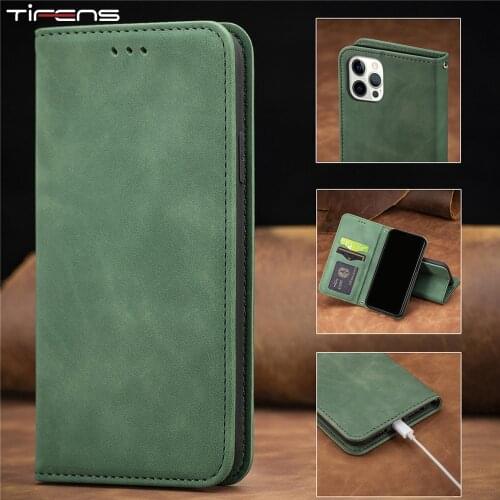 Luxury Skin Leather Flip Case For iPhone 12 Mini 11 Pro X XS Max XR 8 7 6 6s Plus SE 2020 Card Slot Magnetic Closure Phone Cover