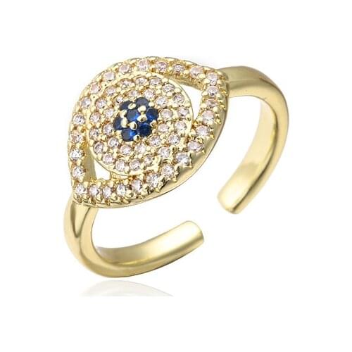S2388 Fashion Jewelry Turkish Evil Eye Ring Blue Eyes Inlaid Zircon Opening Rings