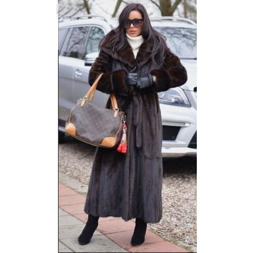 Fashion Women Natural Mink Fur Coat Outwear 120cm Long High Quality Full Pelt Mink Fur Coats with Hood Luxury Woman Fur Overcoat