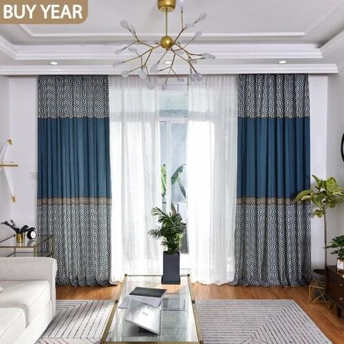 Modern Simple European Style Curtain Polyester/Cotton Printed Curtains for Living Room and Bedrooms Blackout Curtains
