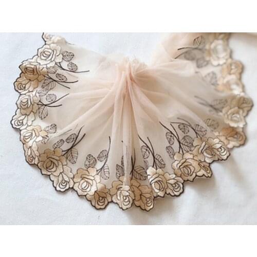 2Meters Rose Flowers Embroidered Ribbon Soft Net Lace Trim Fabric Handmade DIY Sewing Decoration Wedding Party Supplies 14cm