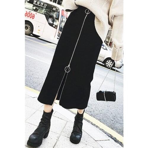 One piece ladies Skirt Black Summer Korea Sexy Zipper Long Party Skirt for women Clothing