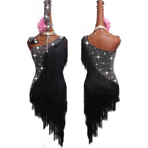 New Black Fringe Dress Latin Dance Dress Women Female Ballroom Cha Cha Salsa Latin Dance Clothing Stage Dance Costumes BL1425