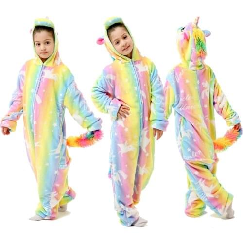 Winter New Onesies Pajamas Uncorn Series Animals Kigurumi Onesie Children Pijamas Polyester Full Flannel Hooded Onesie Kids