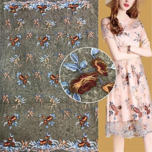 1 Yard Flower Embroidered Lace Fabric Tulle Mesh Lace Material Fabric Sewing Cloth On Dress Clothing Costumes DIY Accessories