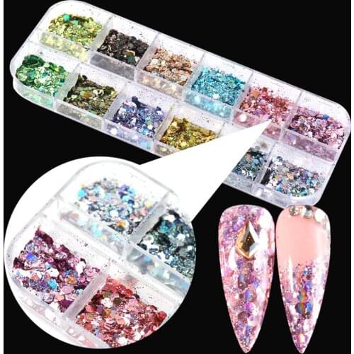 12 Grids DIY Irregular Ultra-thin Manicure Flake Glitter Nail Art Decoration