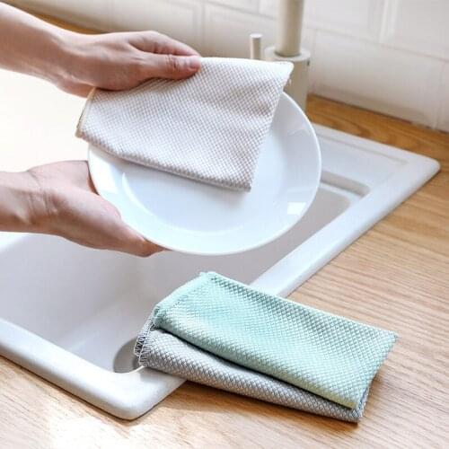 3pcs Efficient Microfiber Fish Scale Wipe Cloth Anti-grease Wiping Rag Super Absorbent Home Washing Dish Kitchen Cleaning Towel