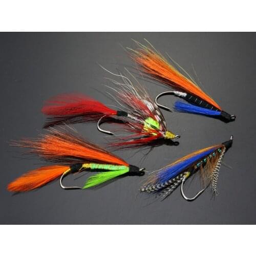 40Pcs Salmon Single Flies Red/Yellow Sea Salmon Trout Fly Fishing Lures