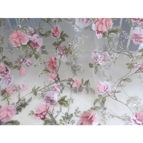50cm*135cm Pink Chiffon Floral Organza Decorative Material Applique Lace Wedding Organza Fabric Dress Material