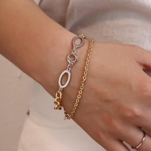 ALLYES Simple Double Layers O Shape Chain Bracelet for Women Fashion Round Circle Charm Bracelet Bangle Unisex Jewelry