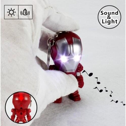 The Avengersed 3 Super Hero Iron Man Tony STARK LED Flashlight Action Figures Toys With Sound Keychain Bags Accessories figura