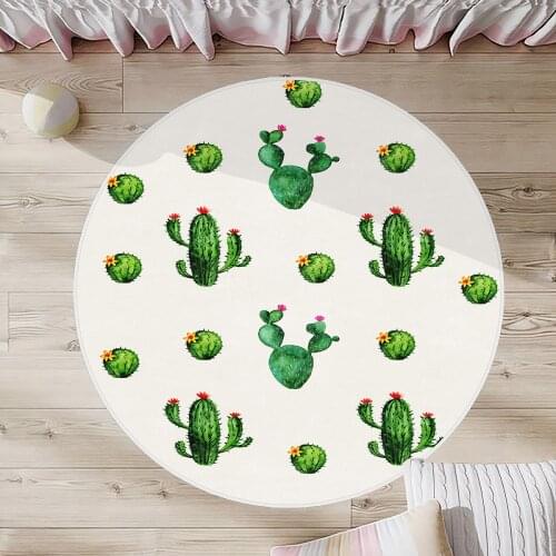 Beyaz Çocuk Odası Halısı yeşil kaktüs bitki yuvarlak halı
