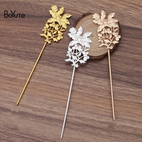 BoYuTe (5 Pieces/Lot) 35*62MM Metal Alloy Butterfly Flower Hair Stick Materials Diy Handmade Vintage Hair Accessories