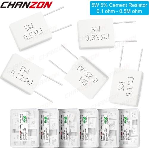 10Pcs 5W 5% Cement Wirewound Resistors 0.1 0.15 0.22 0.25 0.33 0.5 Ohm R 5Watt Non Inductive Fixed Wire Wound Ceramic Resistance