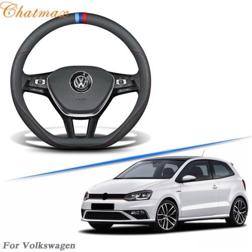 Car Steering Wheel Cover Black Leather Universal for Volkswagen VW Jetta Bora Passat Magotan Golf Touareg Polo All Series