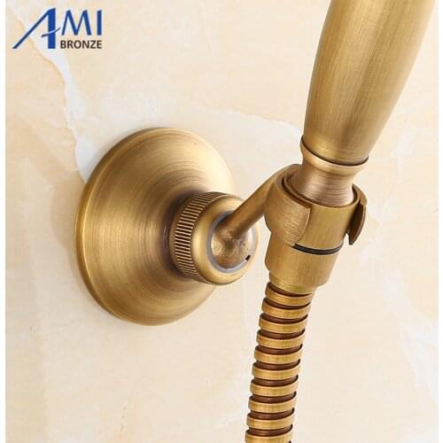 Amibronze Retro Antique Brass Bathroom Hand Held Shower Head Holder Bracket Bathroom Hardware Accessory Wall Mounted Hook