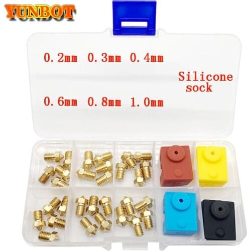 3D printer parts E3D V5 V6 Nozzle 0.2/0.3/0.4/0.6/0.8/1.0MM 1.75mm filament M6 Threaded Brass and E3D V6 Silicone sock