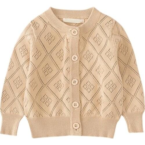 Childrens Baby Girl sweater autumn hollow plaid round neck cardigan cotton knitted boys and girls knitted wool shirt