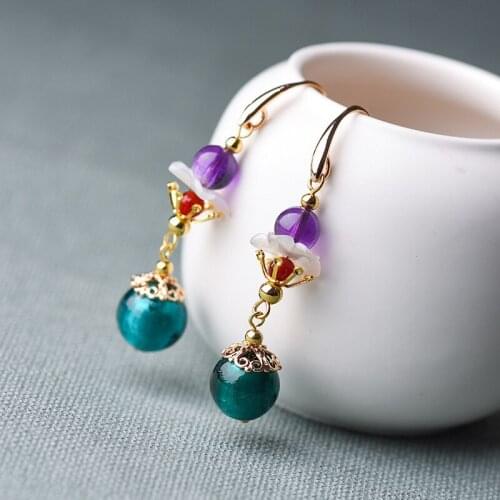 BOEYCJR Ethnic Vintage Stone Bead Dangle Earrings Fashion Jewelry Elegant Glass Beads Drop Earrings For Women Gift