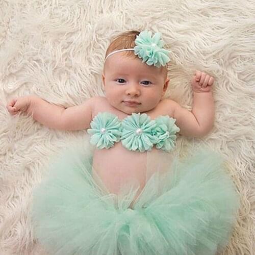 Baby Girls Tulle Tutu Skirt+Flowers Photography Props Toddler Infant Girls Ball Gown Skirts Tutu Costume Photo Props LA983941