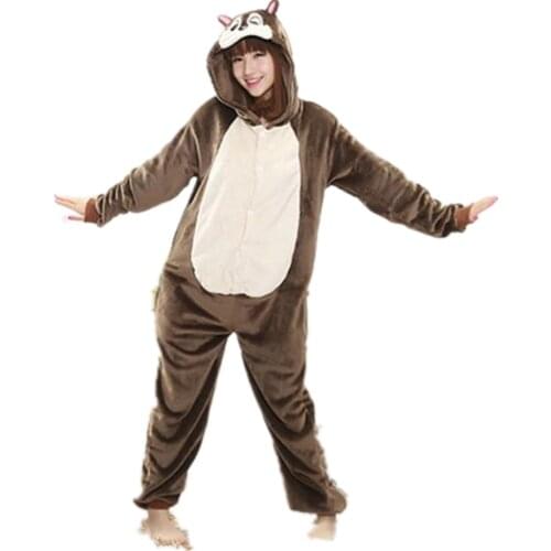Flannel Squirrel Cosplay Onesie Chipmunks Romper Jumpsuit Cartoon Animal Costume Adult Onesies Party Dress Halloween Pijamas