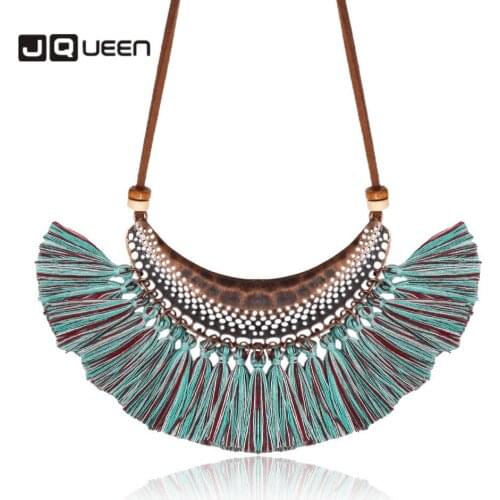 JQUEEN New Leather Chain Tassel Pendant Necklace Trendy Retro Necklace Women Accessories