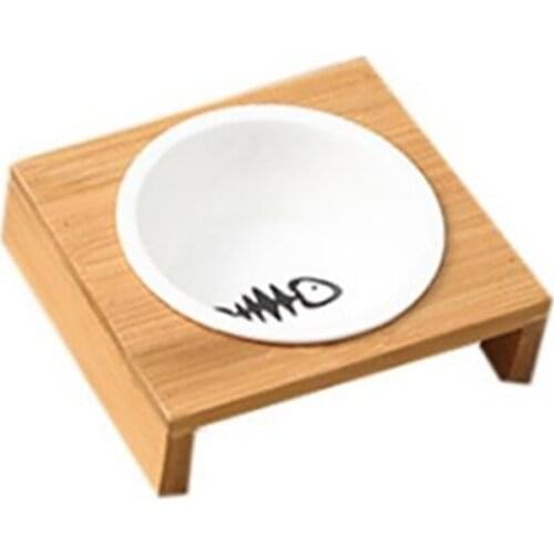 Quality Fashion Cat Dog Feeders Bowls Bamboo Tableware Ceramic Pet Food Water Bowl High Grade Antiskid Pet Supplies Dog Cat Bowl