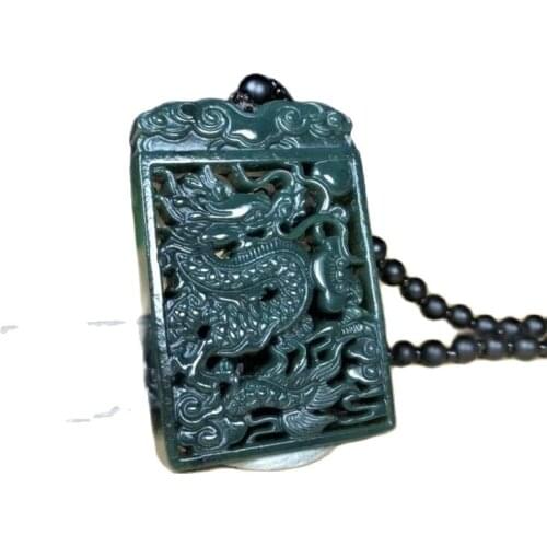 Xinjiang Hetian Jade Pendant Green Jade Dragon Brand Pendant