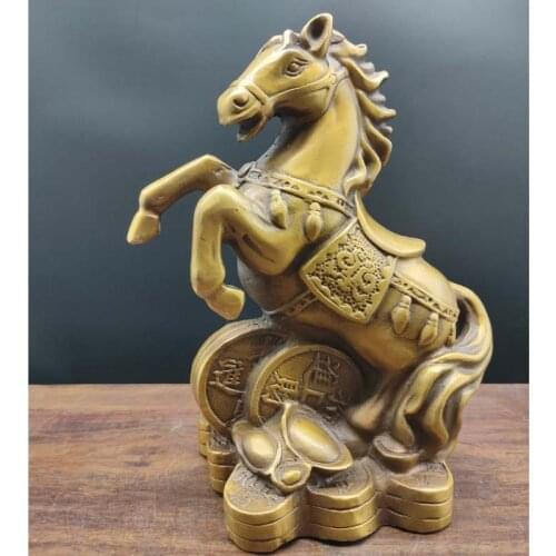 Copper Statue new pure copper horse Get rich now decoration craft golden Feng Shui fashion Coin wealth Table ornaments