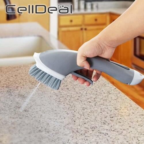 Multi-functional Kitchen Bathroom Cleaning Brushes Long Handle Dish Pot Washing Brush Automatic Liquid Detergent Dispenser Tool
