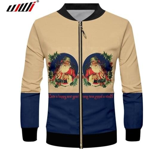 UJWI Man New Trend Lovely Santa Claus 3D Printed Zip Jacket Creative Christmas Mens Big Size 6XL Winter Zipper Coat