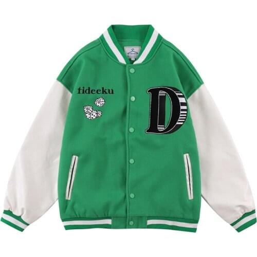 Women Hip Hop Oversize Varsity Jacket Colorblock Print Casual College Style Jackets Spring Autumn Loose Unisex Streetwear Coat