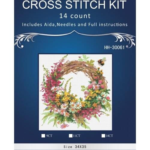 BOBO Top Quality Lovely Cute Counted Cross Stitch Kit Wreath With Firewood Flower Flowers and Bee riol 1456
