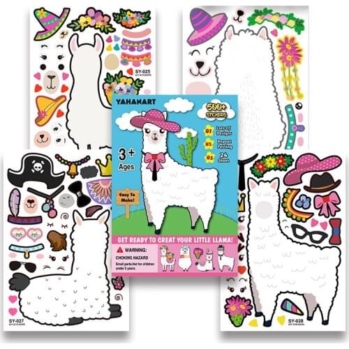 DIY Stickers Kids CHildern Cartoon Animals Cute Alpaca Change Face Baby Toys Kindergarten Jigsaw Reusable Girls Birthday Gifts