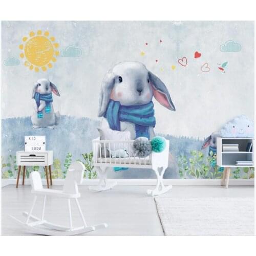 3d wall murals wallpaper for living room Modern hand-painted cute rabbit childrens room decor photo wallpaper for walls 3 d