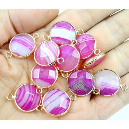 Natural stone blue stripes Quartz Crystal Faceted Bracelet Gold Connector pendant for diy jewelry making Necklaces12pcs A2