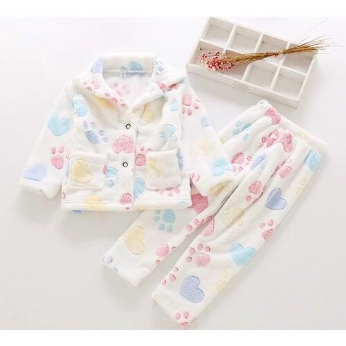 New Flannel Childrens Pajamas Sets Keep Warm Baby Girls Boys Clothes Cartoon Kids Sleepwear Long Sleeve Tops+Pants 2Pcs robe