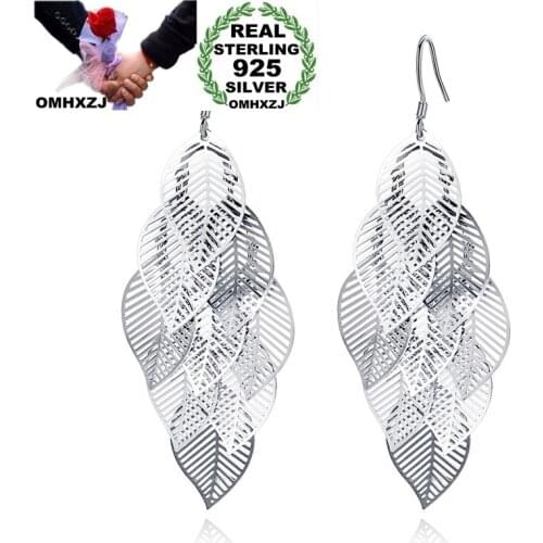 OMHXZJ Wholesale European Fashion Woman Girl Party Birthday Wedding Gift Leaves Tassel S925 Sterling Silver Drop Earrings YS504