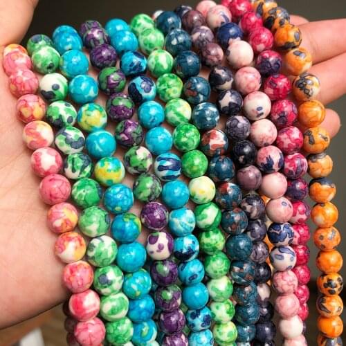 Wholesale Natural Minerals Beads Colorful Rain Jaspers Round Beads Loose Stone Beads for DIY Jewelry Making Bracelet Accessories