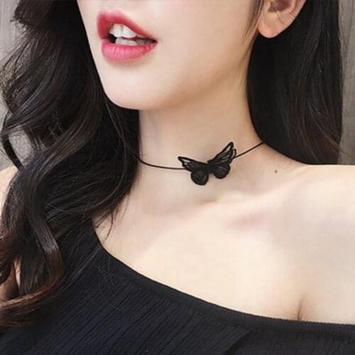 Sweet Lace Cloth Butterfly Chocker Necklace Exaggeration Elegance Short Clavicle Necklace for Women Birthday Gift Jewelry