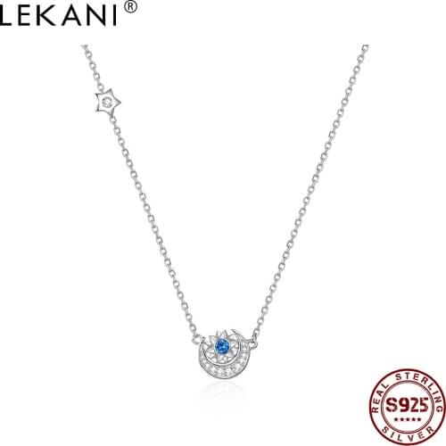 LEKANI 925 Sterling Silver Pendant Necklace For Women Fashion Stars and the moon Austria Crystal Necklace Classic Gift Sale
