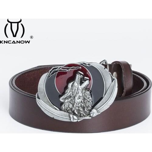 Men High Quality Genuine Leather Belt Luxury Designer Belts Wolf Cowskin Fashion Strap Male Jeans For Man Cowboy Free Shipping