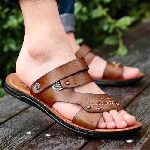 WEH sandals men leather summer open toe sandals 2021 fashion beach shoes slippers mens sandals slides trending casual shoes