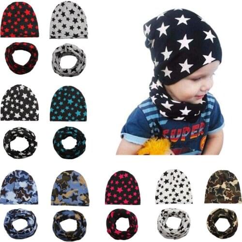 New Stars Solid Style Crochet Children Hat Scarf Autumn Winter Girls Boys Caps Baby Kids Hat Scarf Set Child Caps Baby Cap Scarf