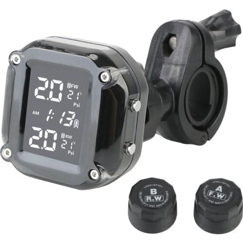 Motorcycle TPMS Tyre Temperature Wireless LCD Display With 2 External Sensors Motor Tire Pressure Monitoring Alarm System