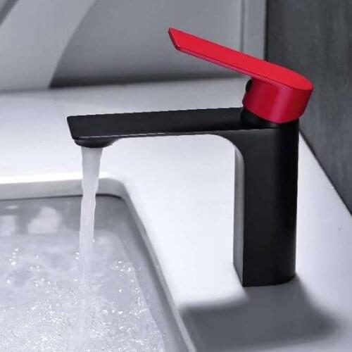 Bathroom Basin Mixer Faucets Bath Sink Faucet Black and Red Brass Single Handle Hole Basin Tap Grifo Lavabo Wash Hot Cold Faucet