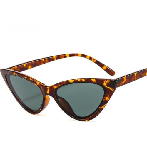 Retro Small Cat Eye Women Sunglasses Ins Popular Fashion Triangle Leopard Dark Green Eyewear Men Trending Shades UV400