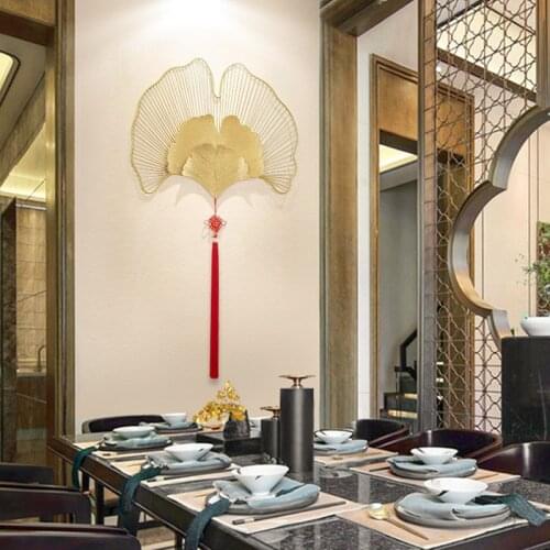 Modern Wrought Iron Gold Ginkgo Leaf Wall Mural Ornaments Hotel Aisle Wall Hanging Crafts Home Livingroom 3D Wall Sticker Decor