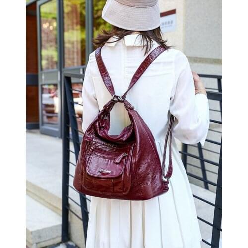High Quality Women Shoulder Bags 2021 Lanyibaige Leather Multifunction Women Bags Fashion Female Large Capacity School Bag