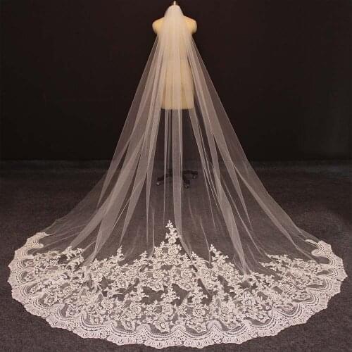 High Quality Lace 3 Meters Wedding Veil Cathedral White Ivory Bridal Veil with Comb Long Veil for Bride Wedding Accessories